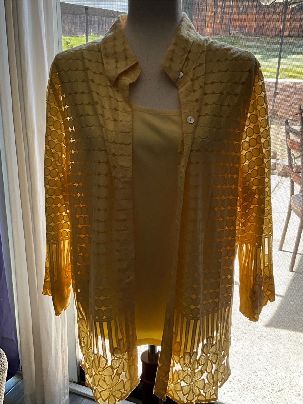 Alfred Dunner Lemon Yellow Sheer Lace Overlay Top